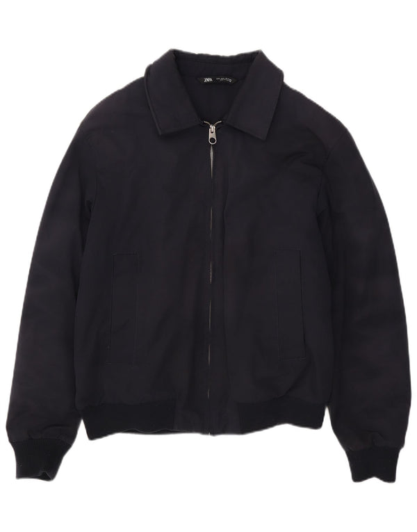 Zara Herre Bomber Jacket UK 38 Medium Navy Blue Polyester