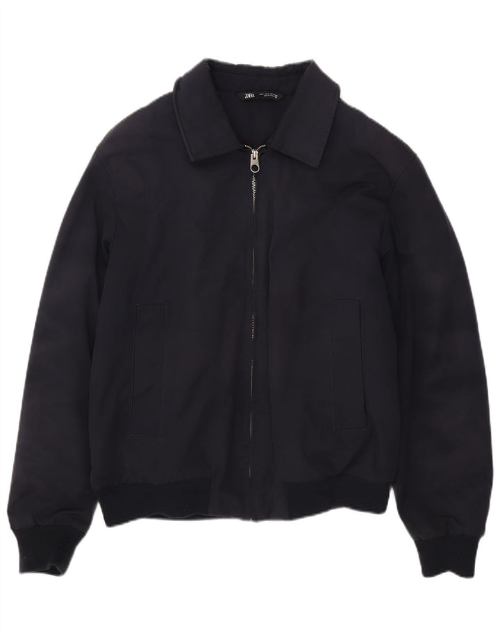 Zara Herre Bomber Jacket UK 38 Medium Navy Blue Polyester