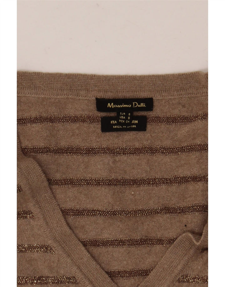 Massimo Dutti Dame V-hals Jumper Sweater UK 10 Lille Brun Stribet