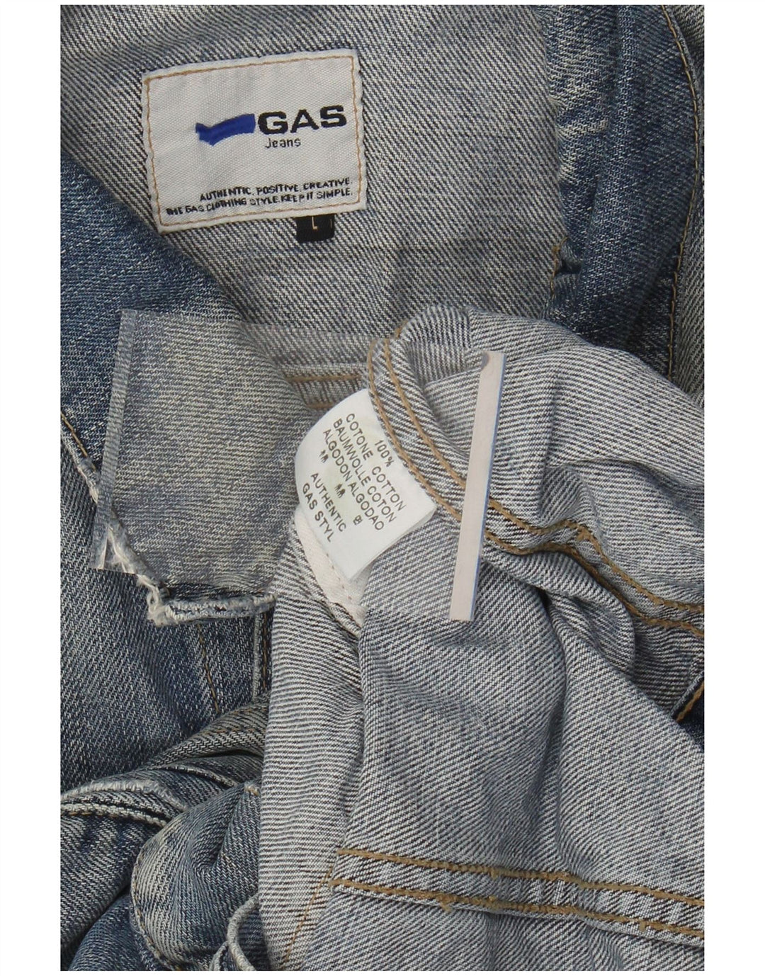 GAS Herre Acid Wash Denim Jacket UK 40 Large Blue Cotton