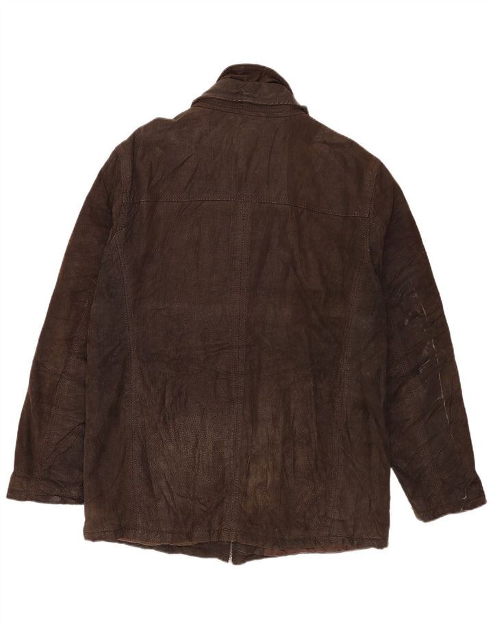 Angelo Litrico Herre Læder Windbreaker Coat UK 42 XL Sort Klassisk