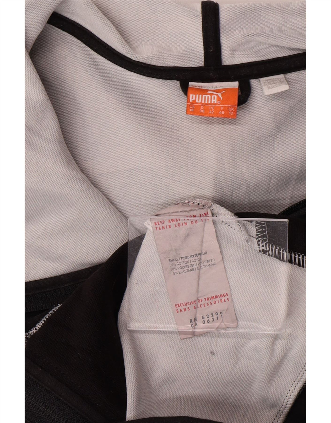 PUMA Womens Zip Hoodie Sweater UK 12 Medium Grey Geometric Cotton