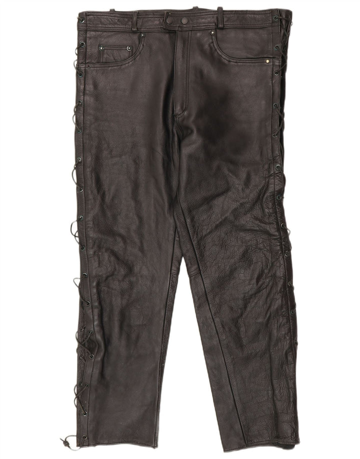American Eagle Herre Slim Læderbukser W36 L30 Sort Læder
