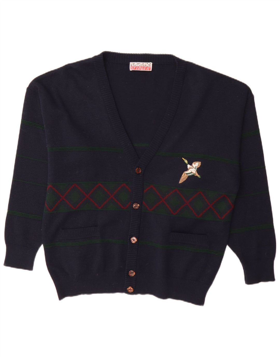 Vintage herre cardigan sweater XL marineblå Argyle/Diamond