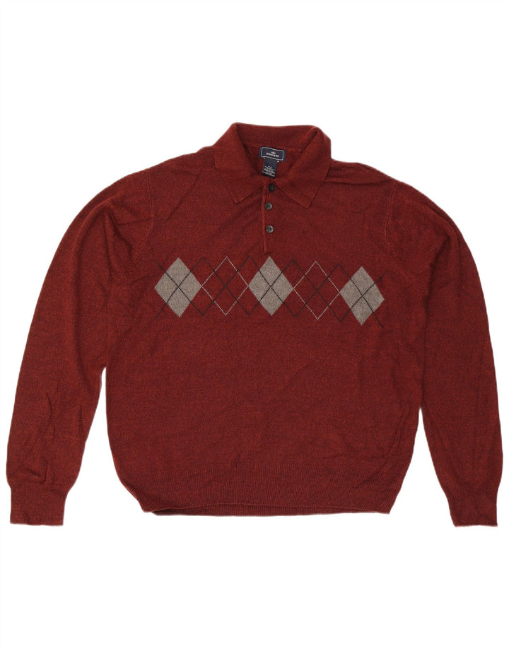 Dockers Herre Polo Neck Jumper Sweater Medium Burgundy Argyle/Diamond