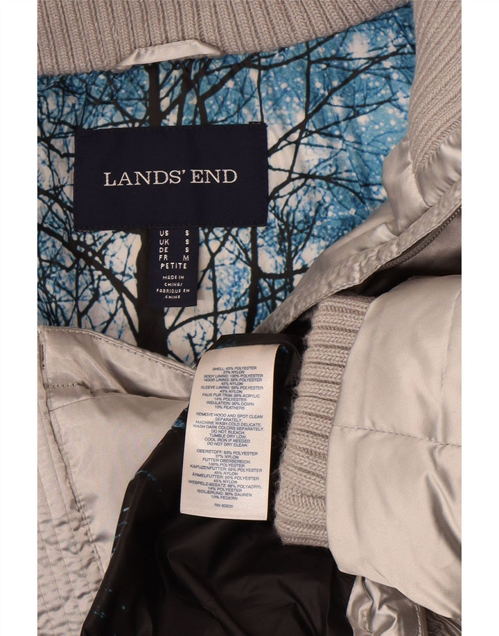 Lands End Womens Petite, polstret hættejakke UK 10 Small Silver Polyester