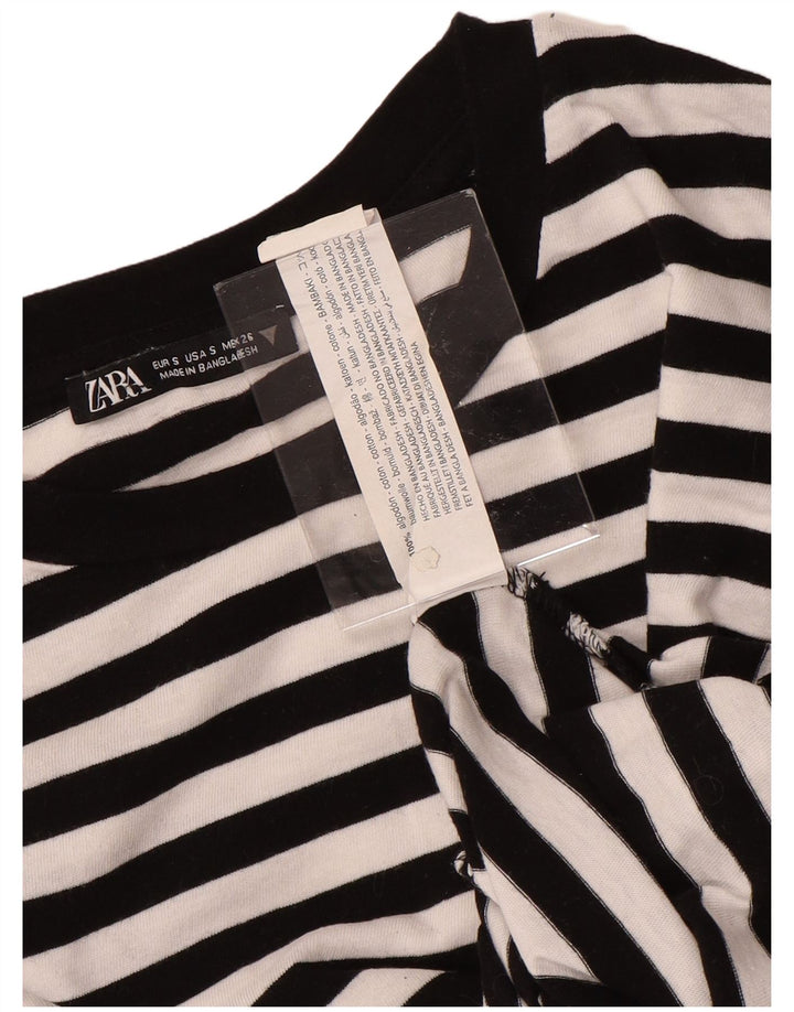ZARA Womens Crop Top UK 10 Small Black Striped Cotton