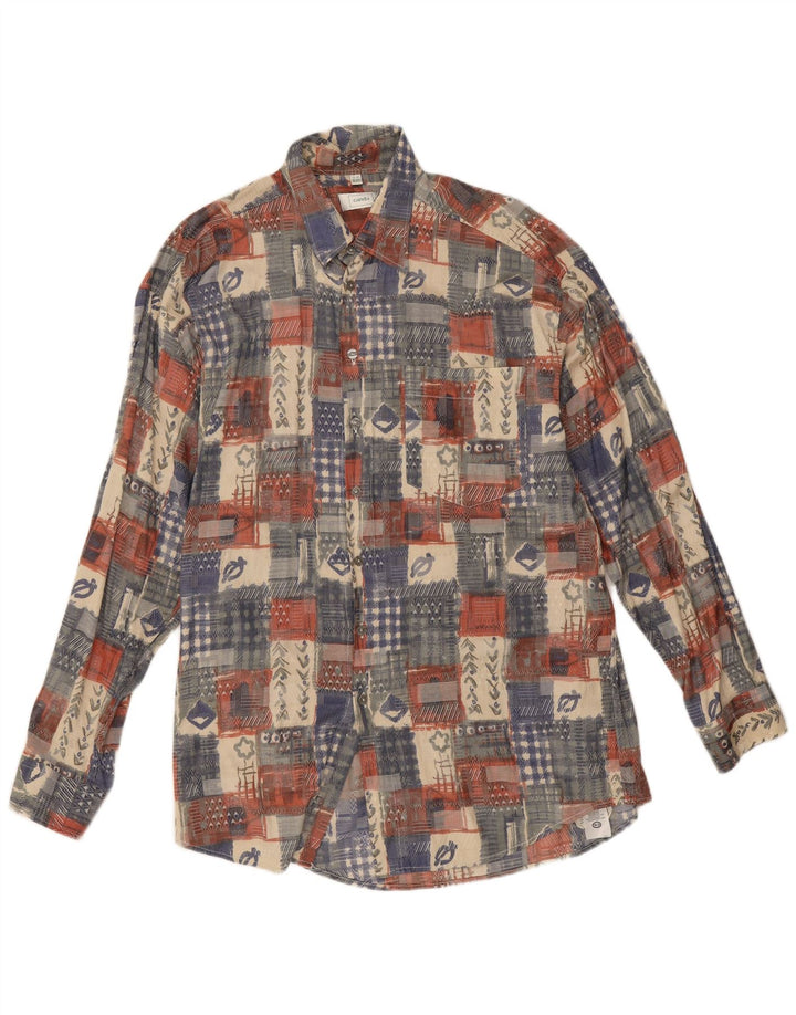 Canda herreskjorte str. 41/42 16 1/2 stor flerfarvet patchwork viskose