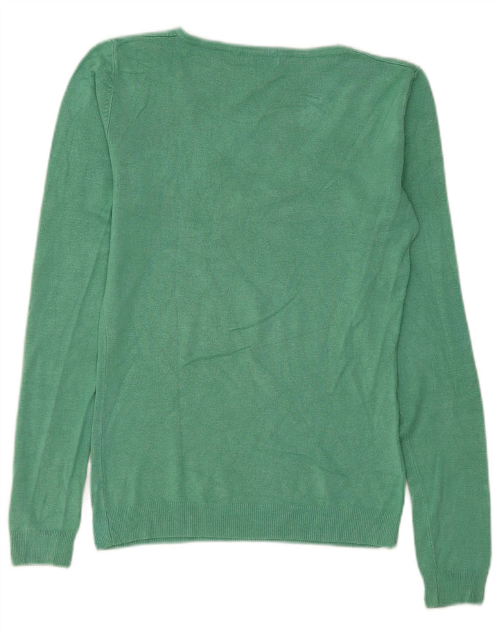Guess Dame grafisk V-hals sweater UK 12 Medium Green
