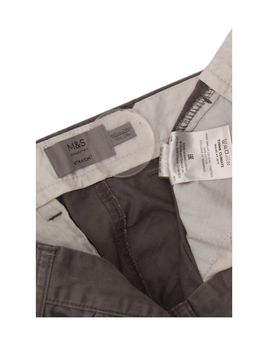 Marks & Spencer Straight Chino-bukser til mænd W32 L29 Grå bomuld