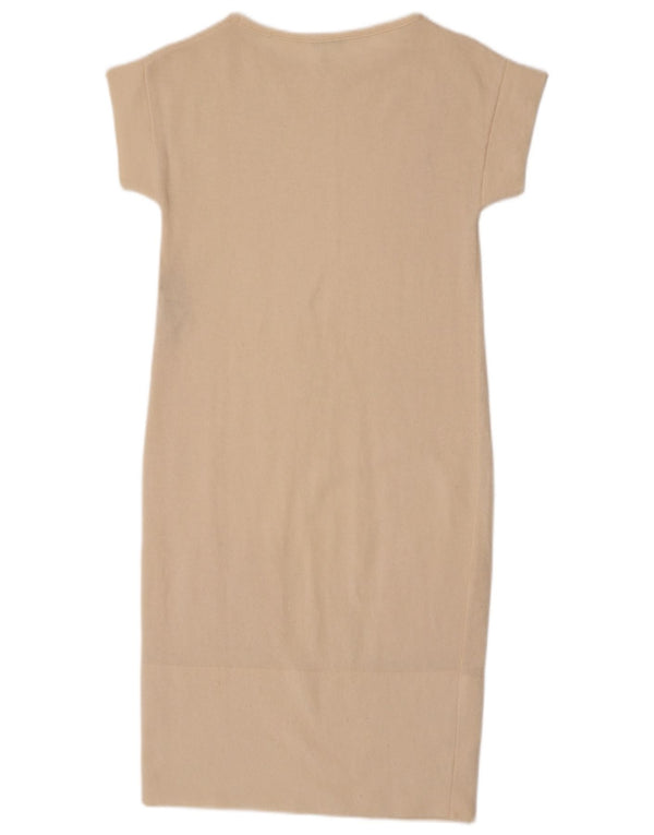 Benetton Dame Kortærmede Jumper Dress UK 8 Small Beige Uld