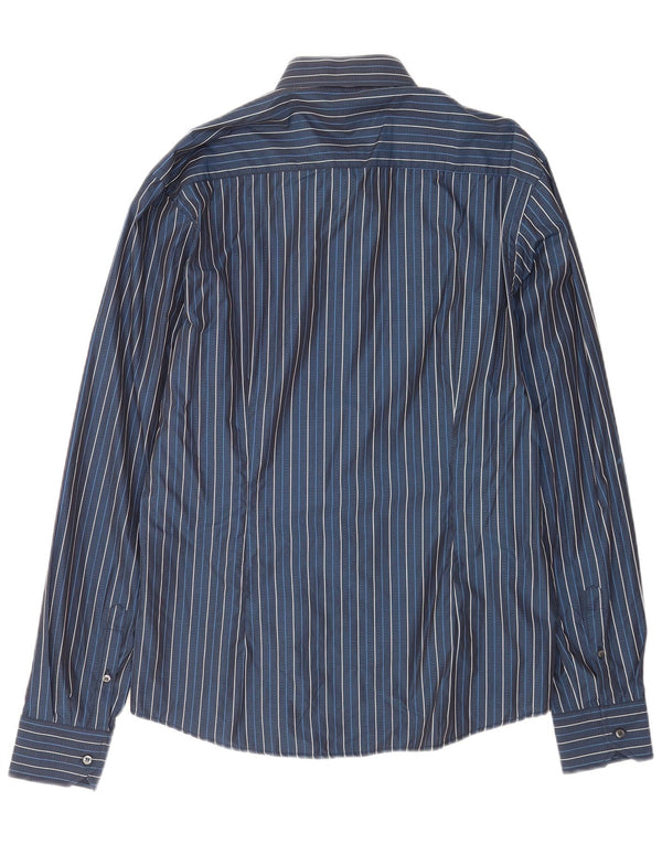 Valentino Herre Inter Fit skjorte str. 17 1/2 44 XL Marineblå nålestribet bomuld