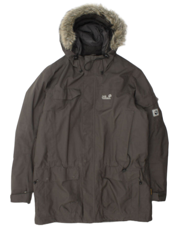 Jack Wolfskin Sherpa Parka-jakke med hætte til mænd UK 44/46 XL Grå Polyester