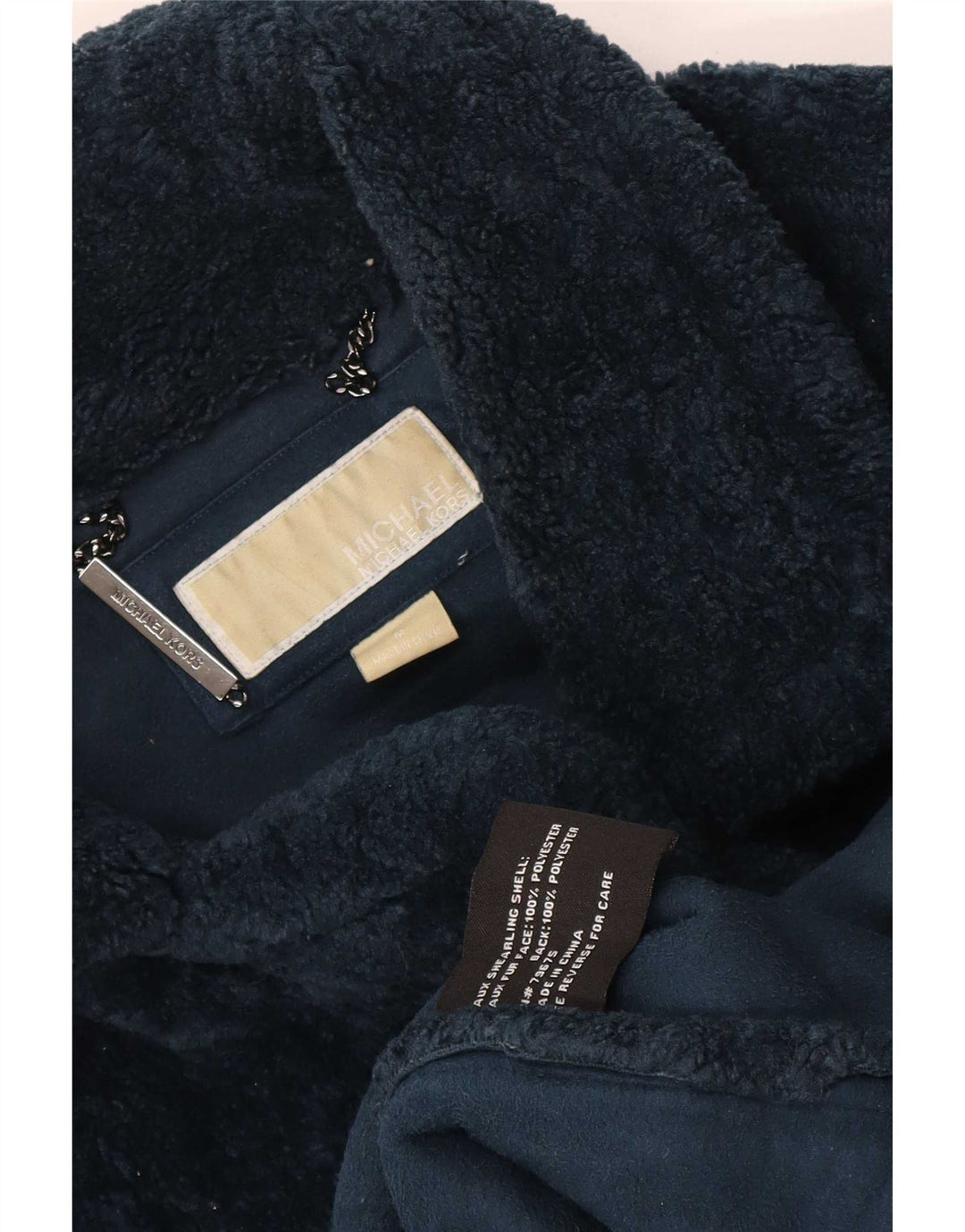 Michael Kors Dame imiteret Pels Overfrakke UK 14 Medium Navy Blue Polyester