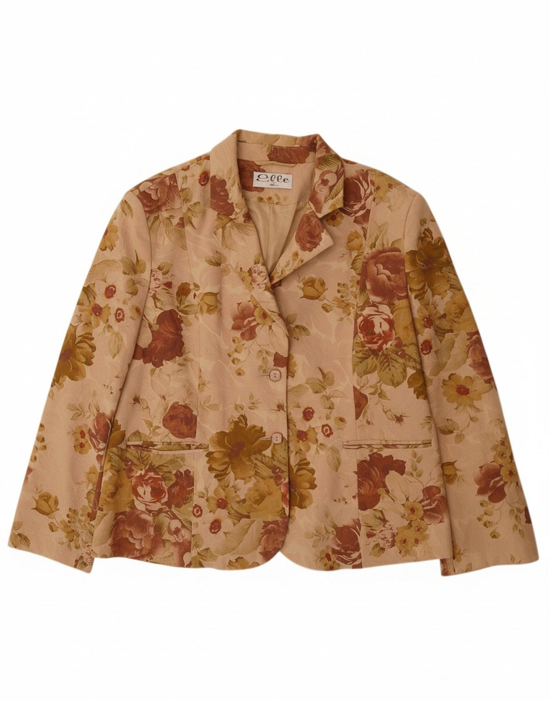 ELLE Dame 2 Button Blazer Jacket UK 20 2XL Beige Floral Bomuld
