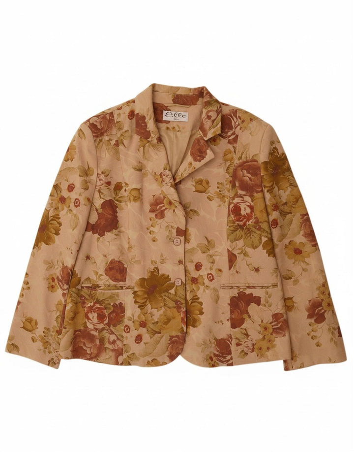 ELLE Dame 2 Button Blazer Jacket UK 20 2XL Beige Floral Bomuld