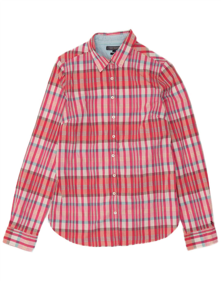 TOMMY HILFIGER Figursyet skjorte til kvinder US 8 Medium Pink ternet bomuld