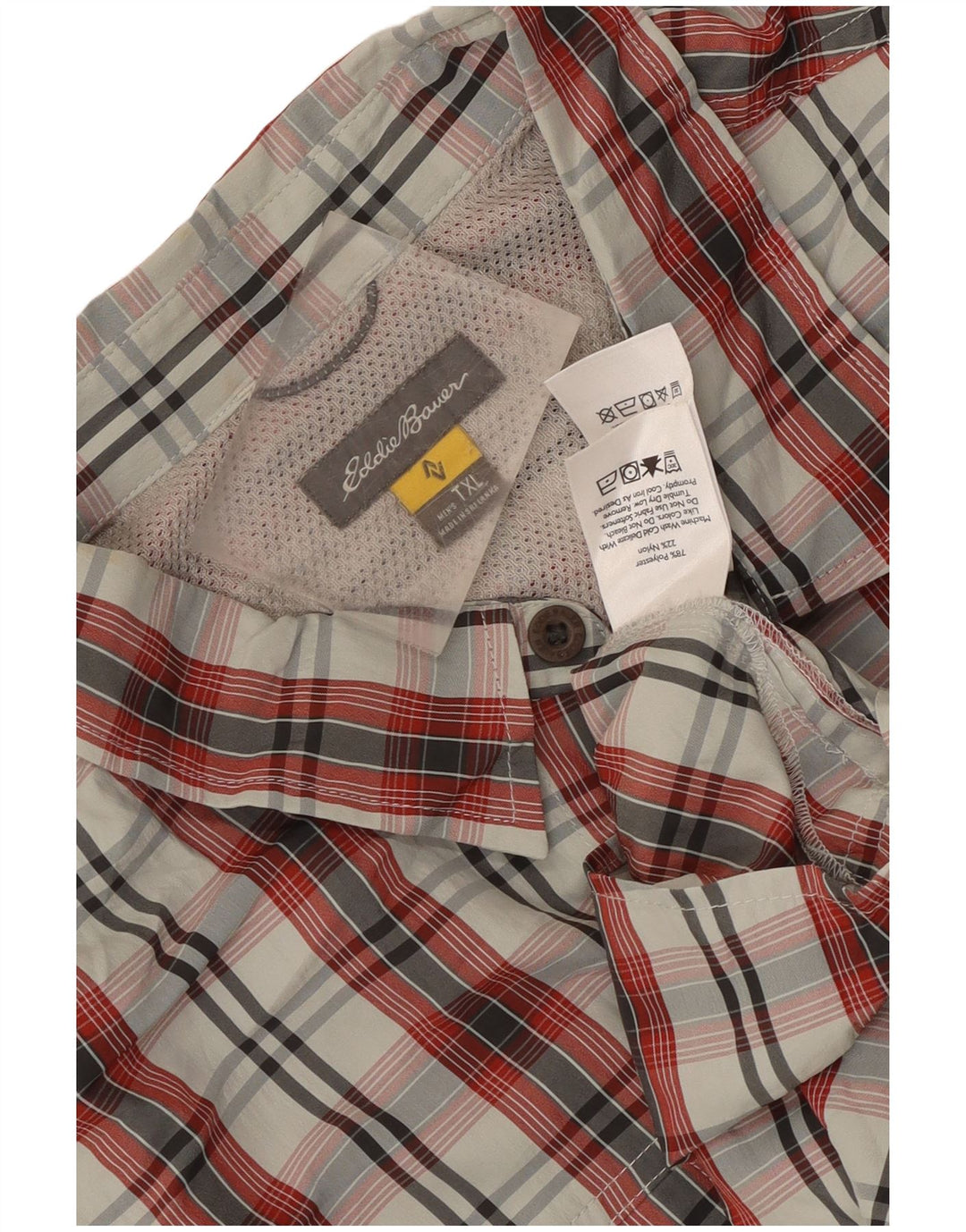 Eddie Bauer Herre kortærmet skjorte XL rød ternet polyester
