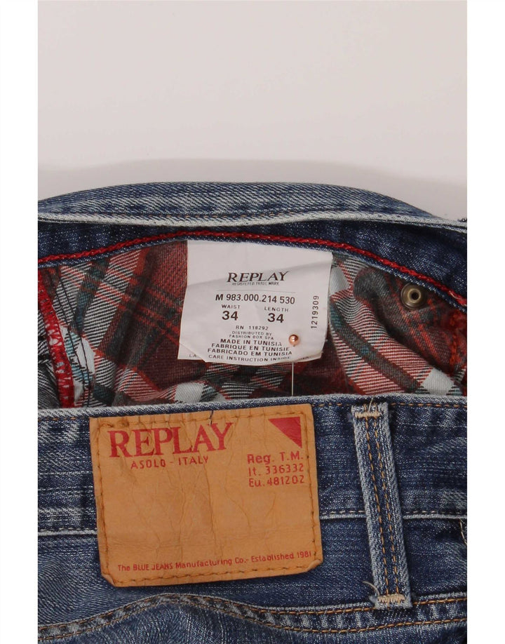 Replay Herre Waitom Straight Jeans W34 L34 Marineblå Bomuld