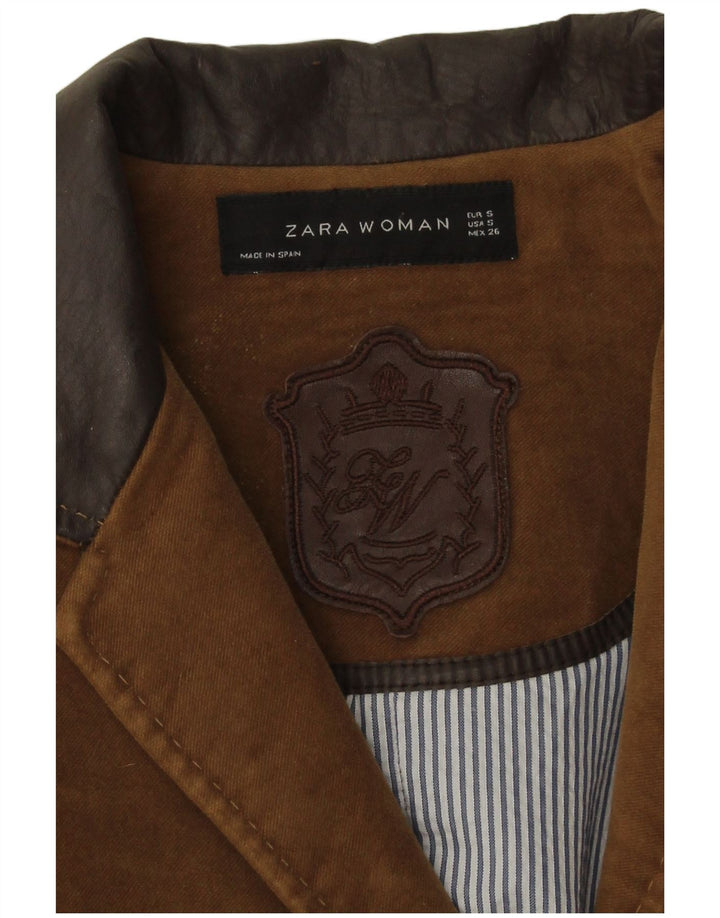 Zara Dame 2 Button Blazer Jacket UK 10 Small Brown Bomuld