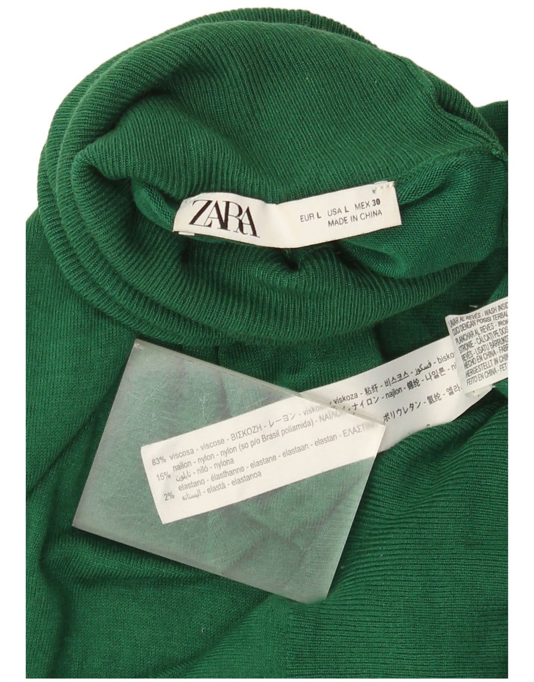 Zara Dame Rullehals Sweater UK 14 Stor grøn viskose