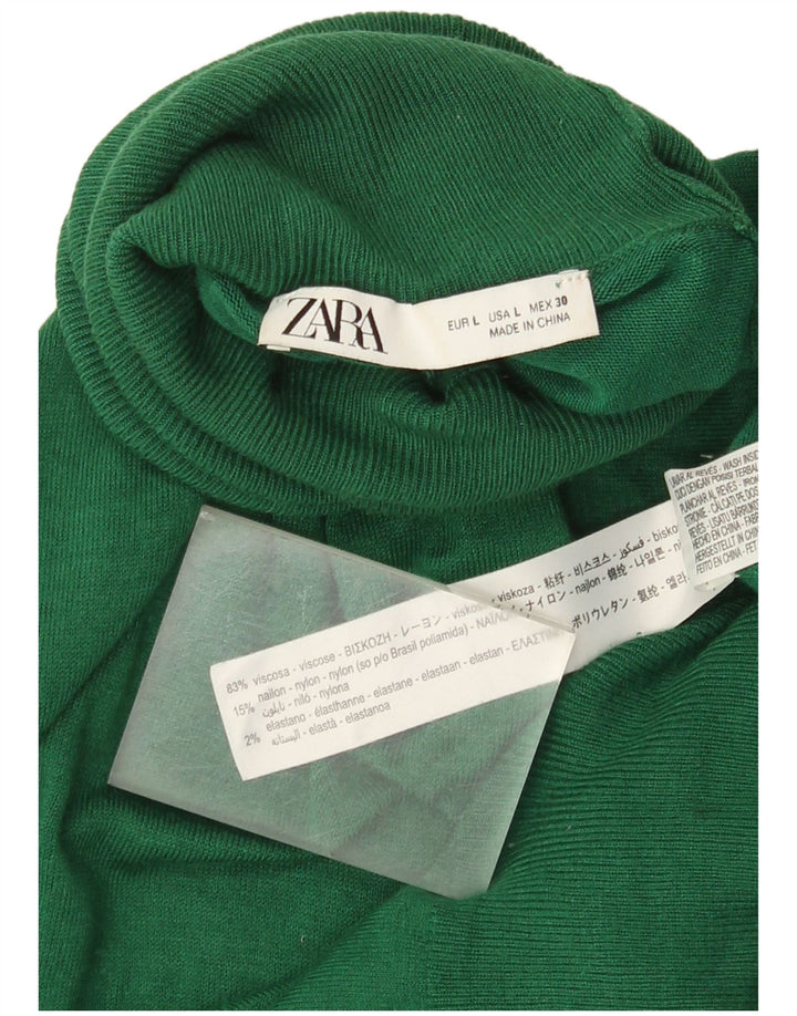 Zara Dame Rullehals Sweater UK 14 Stor grøn viskose