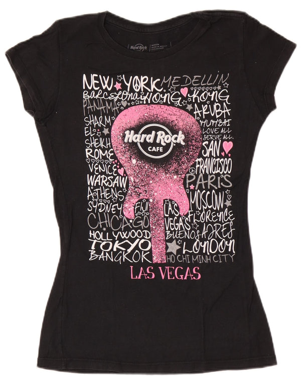 Hard Rock Cafe Girls Las Vegas Grafisk T-Shirt Top 13-14 år Medium Sort