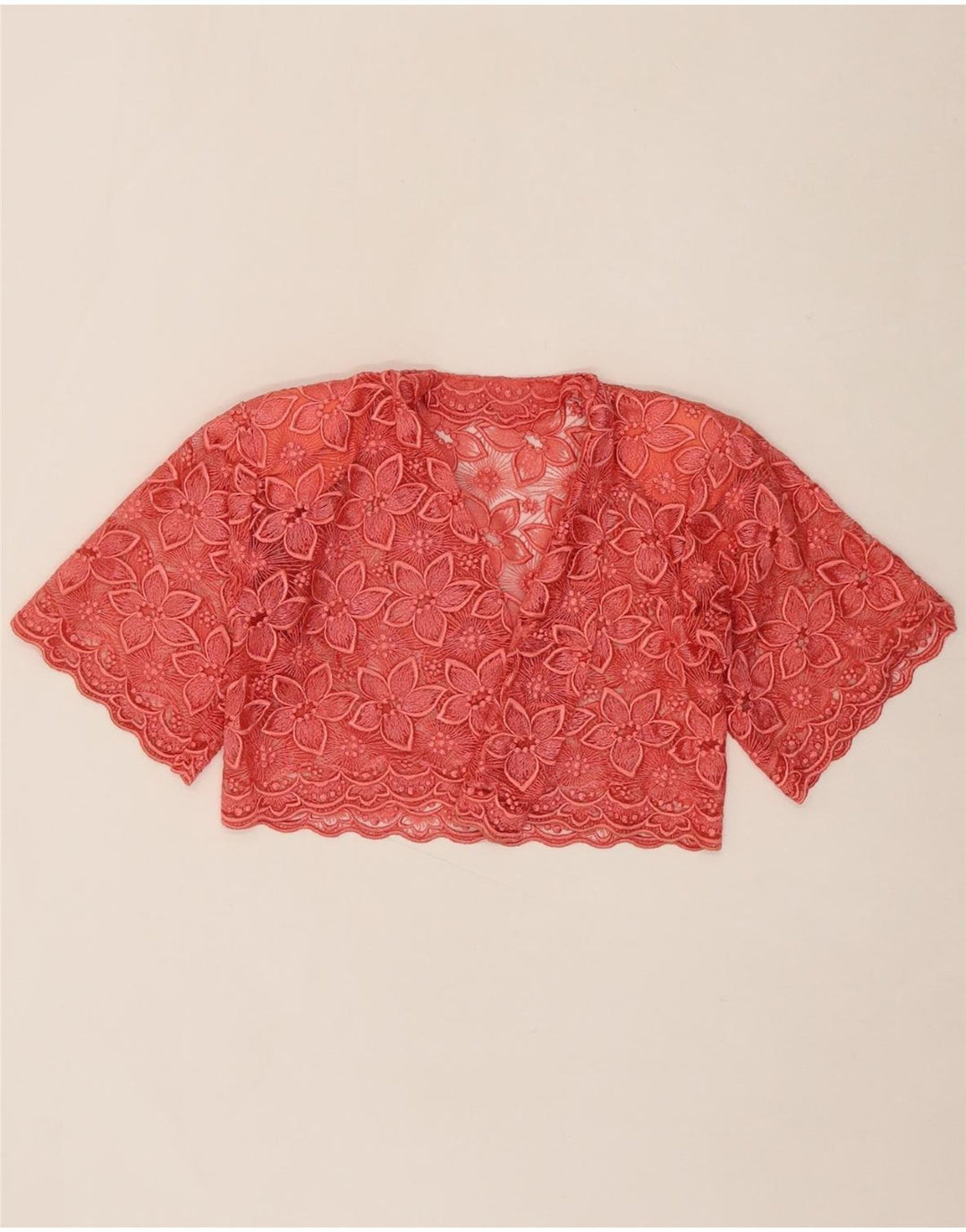 VINTAGE Womens Crop Cardigan Top UK 12 Medium Red Floral Vintage Vintage and Second-Hand Vintage from Messina Hembry 