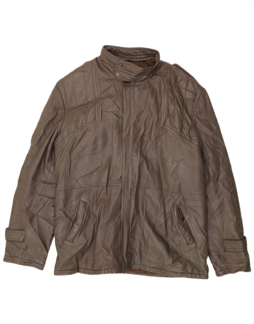 VINTAGE Herre Læderjakke IT 54 2XL Brunt Læder