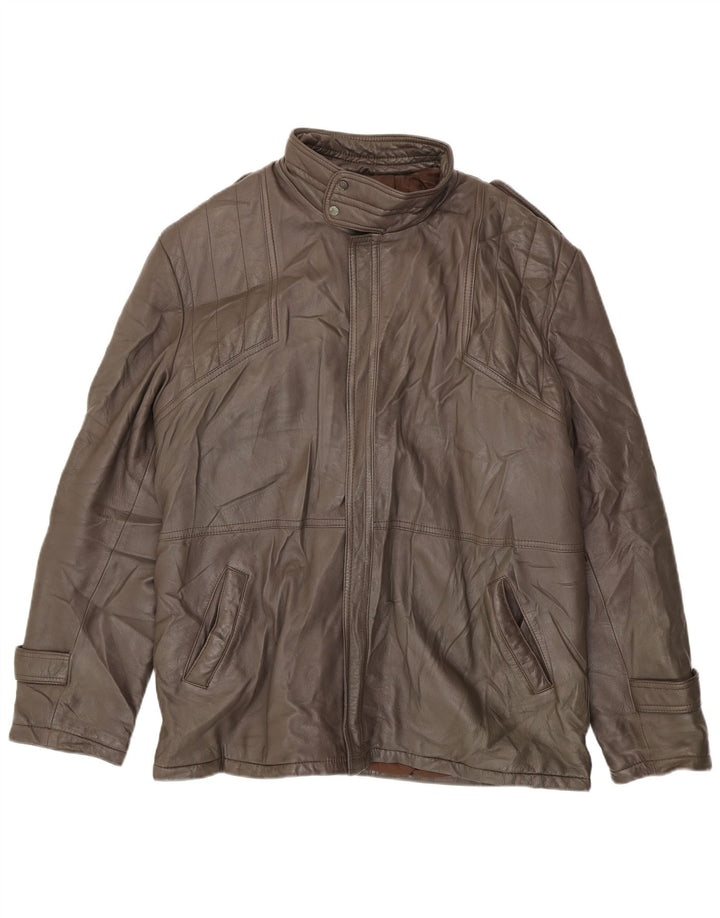 VINTAGE Herre Læderjakke IT 54 2XL Brunt Læder