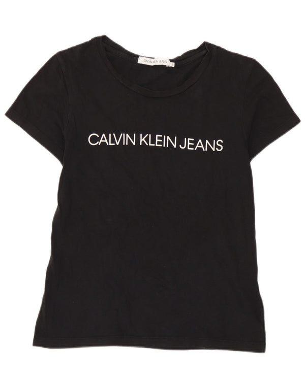 Calvin Klein Jeans Dame Grafisk T-Shirt Top UK 10 Small Black Bomuld