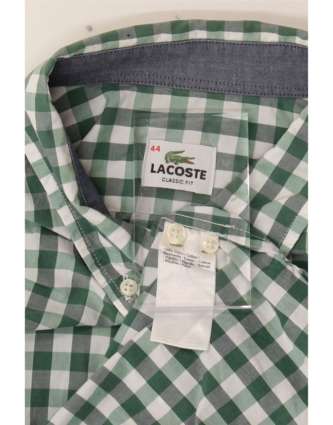 LACOSTE Mens Classic Fit Shirt Size 44 XL Green Gingham Cotton Vintage Lacoste and Second-Hand Lacoste from Messina Hembry 