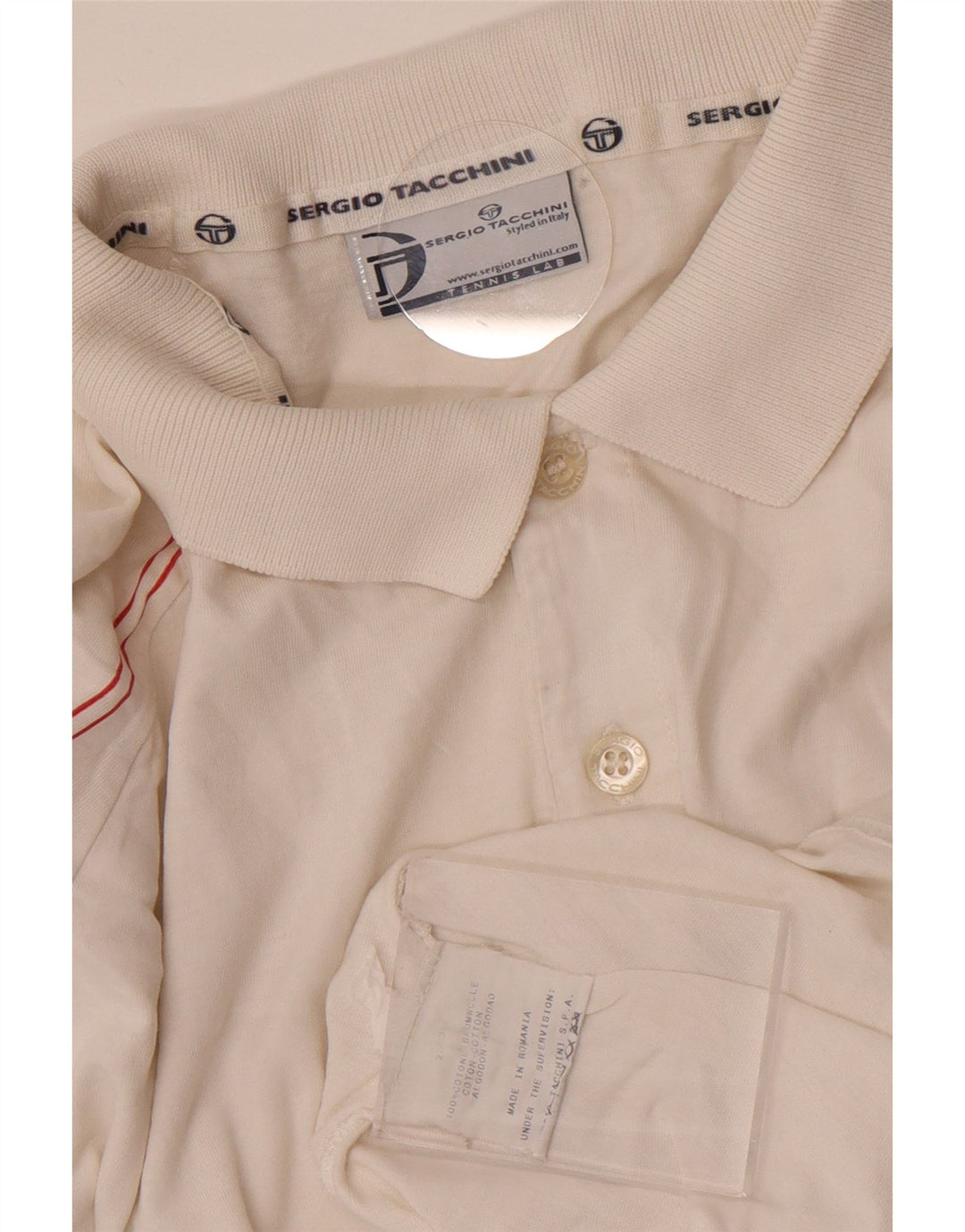 Sergio Tacchini herre poloskjorte stor hvid stribet bomuld