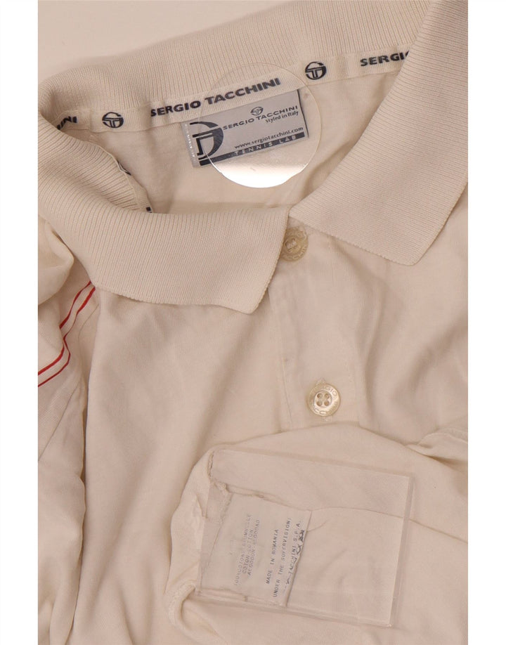Sergio Tacchini herre poloskjorte stor hvid stribet bomuld