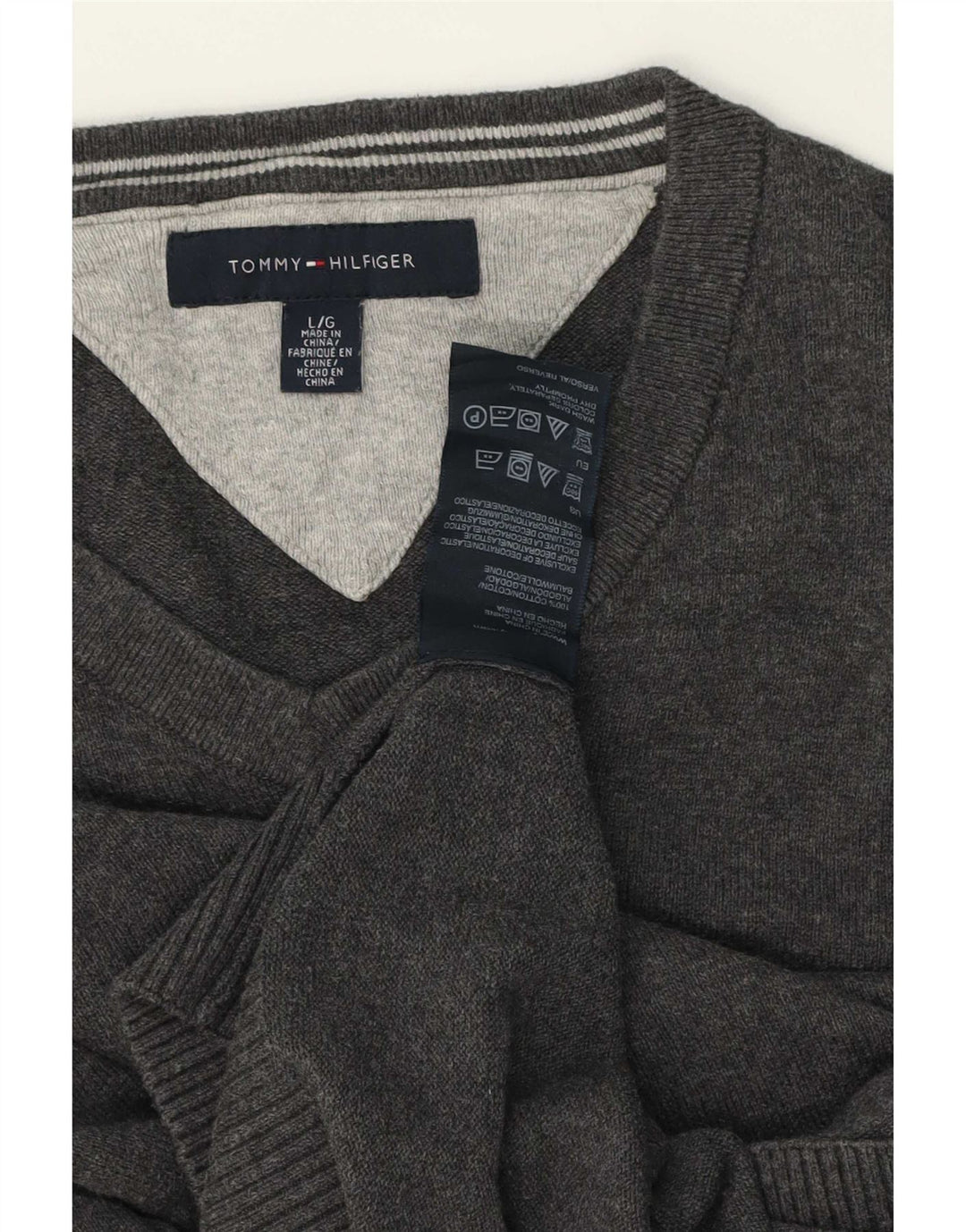 Tommy Hilfiger Herre V-hals sweater Stor Grå Bomuld