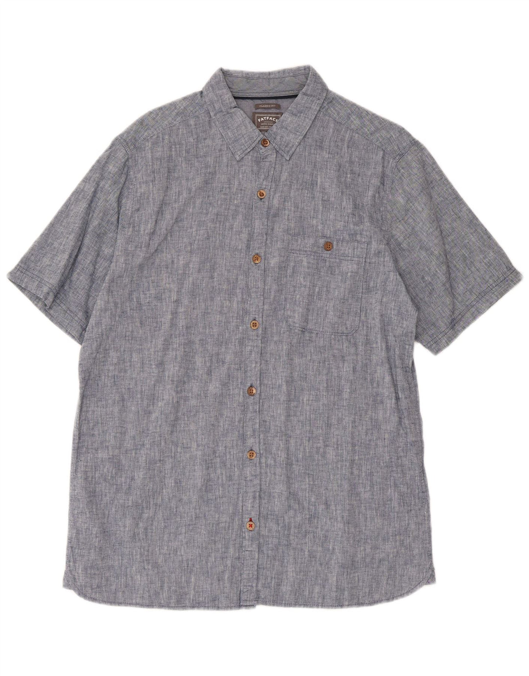 Fat Face Herre Kortærmet Classic Fit Shirt Medium Blue Linen