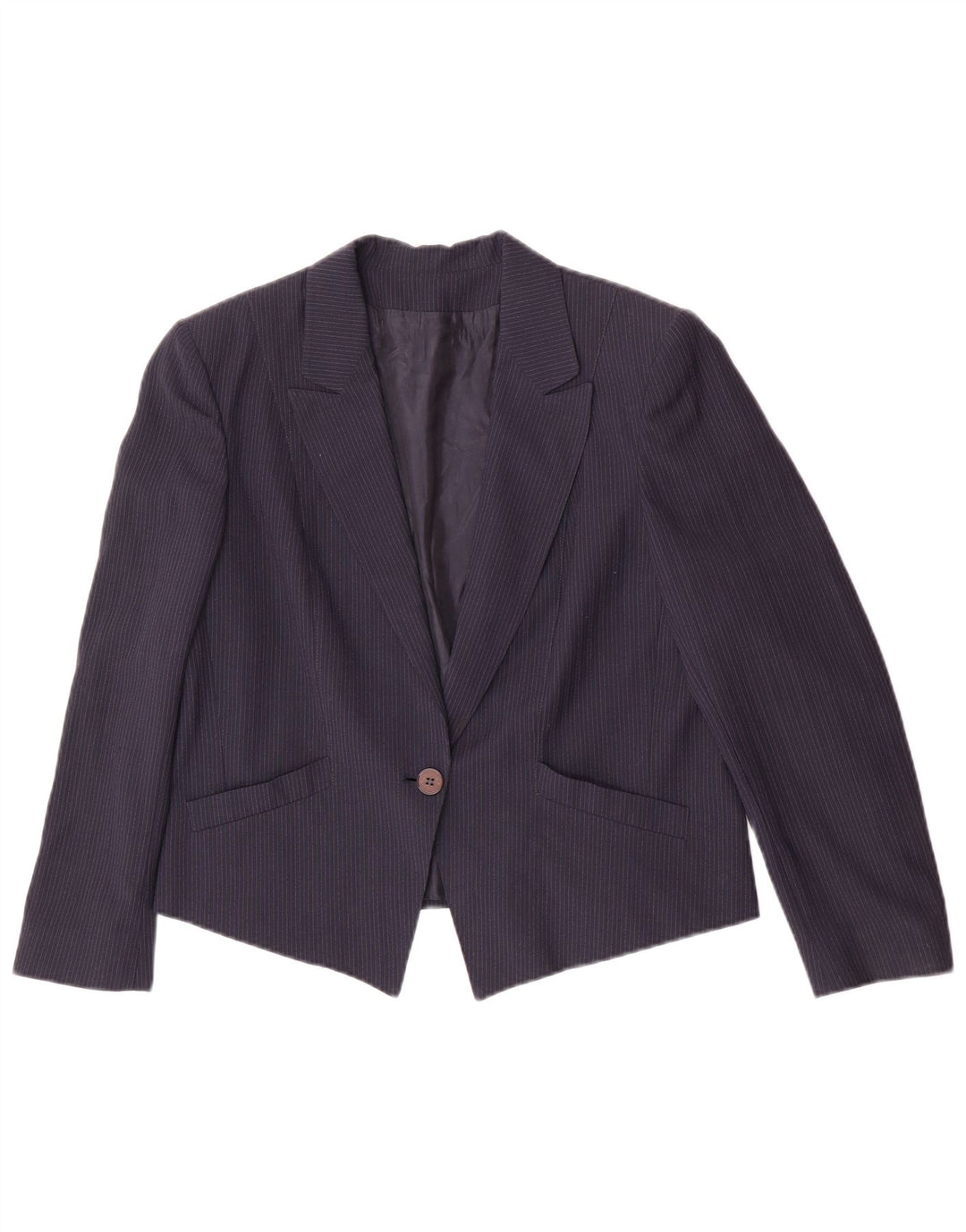 Vintage Dame 1 Knap Blazer Jacket IT 46 Large Navy Blue Nålestribe
