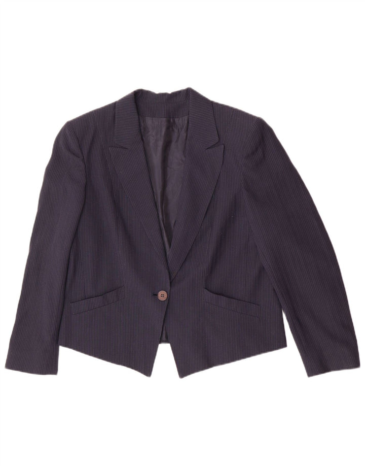 Vintage Dame 1 Knap Blazer Jacket IT 46 Large Navy Blue Nålestribe