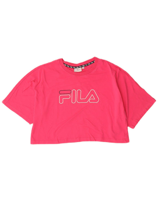 Fila Dame Crop Grafisk T-Shirt Top UK 14 Medium Pink Bomuld