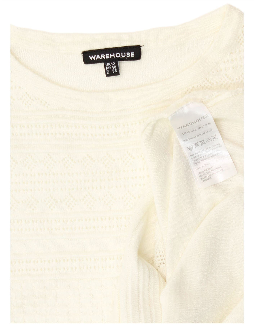 Warehouse Dame Jumper Sweater UK 12 Medium Off White Viscose