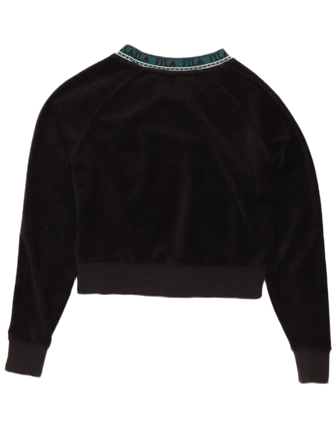 FILA Dame Oversized Graphic Velvet Sweatshirt Jumper UK 10 Small Black