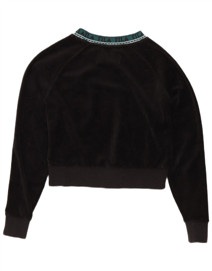 FILA Dame Oversized Graphic Velvet Sweatshirt Jumper UK 10 Small Black