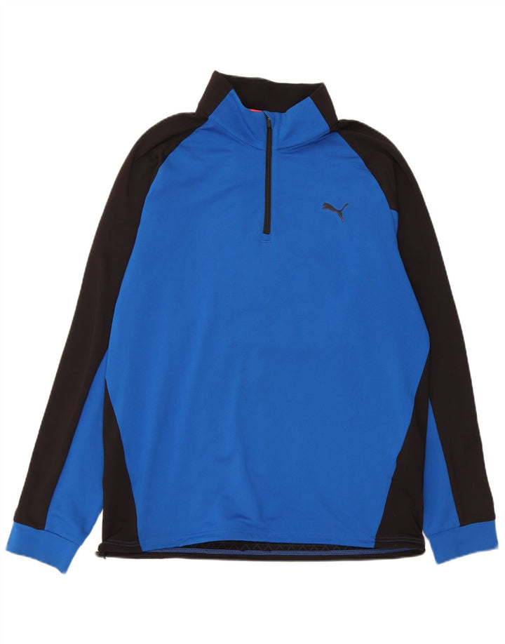 Puma Herre Zip Neck Pullover Træningsdragt Top Lille Blå Colourblock Polyester