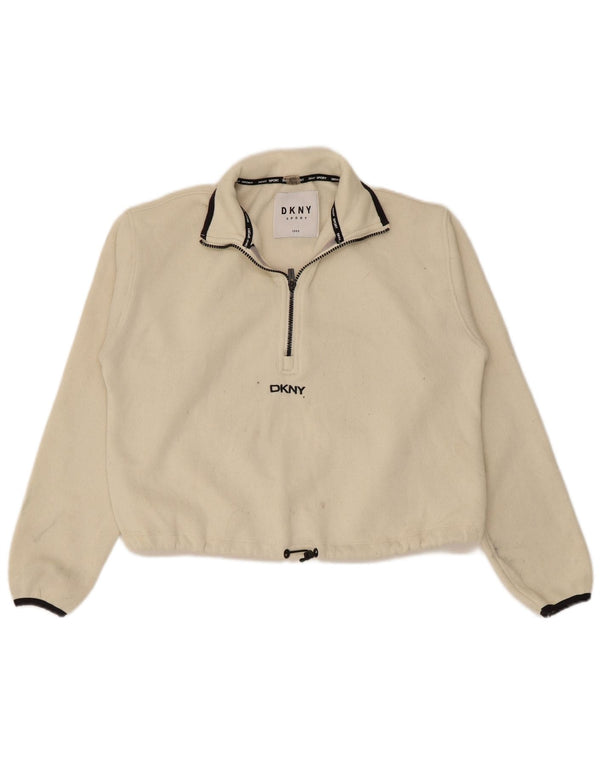 Dkny Womens 1/4 Zip Oversized Sweatshirt Jumper UK 6 XS Off White Polyester
