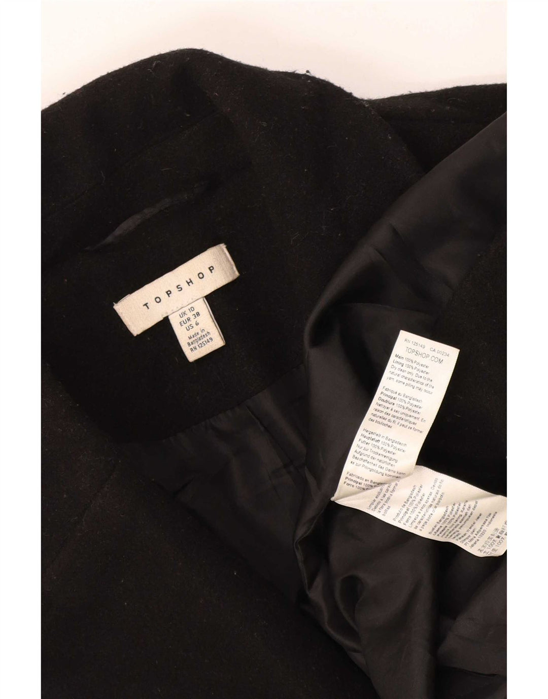 Topshop Dame Oversized Dobbeltradet Frakke UK 10 Small Black Polyester
