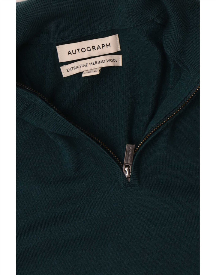 Marks & Spencer Herre Autograph Zip Neck Jumper Sweater Medium Green Wool