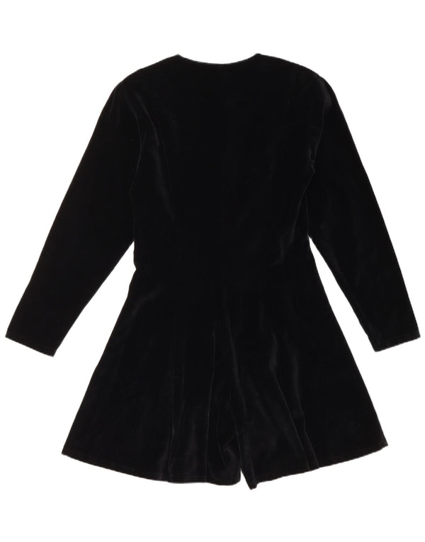 Vintage Dame Langærmet Velvet Playsuit UK 14 Stor Sort Bomuld
