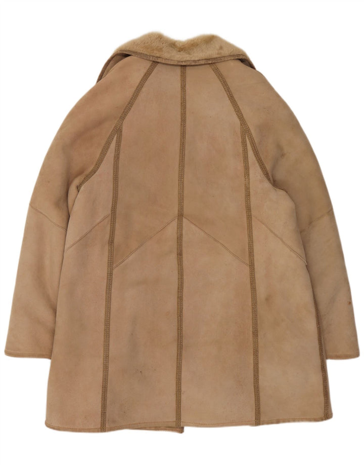 VINTAGE Dame Shearling Coat IT 46 Stor Beige Shearling