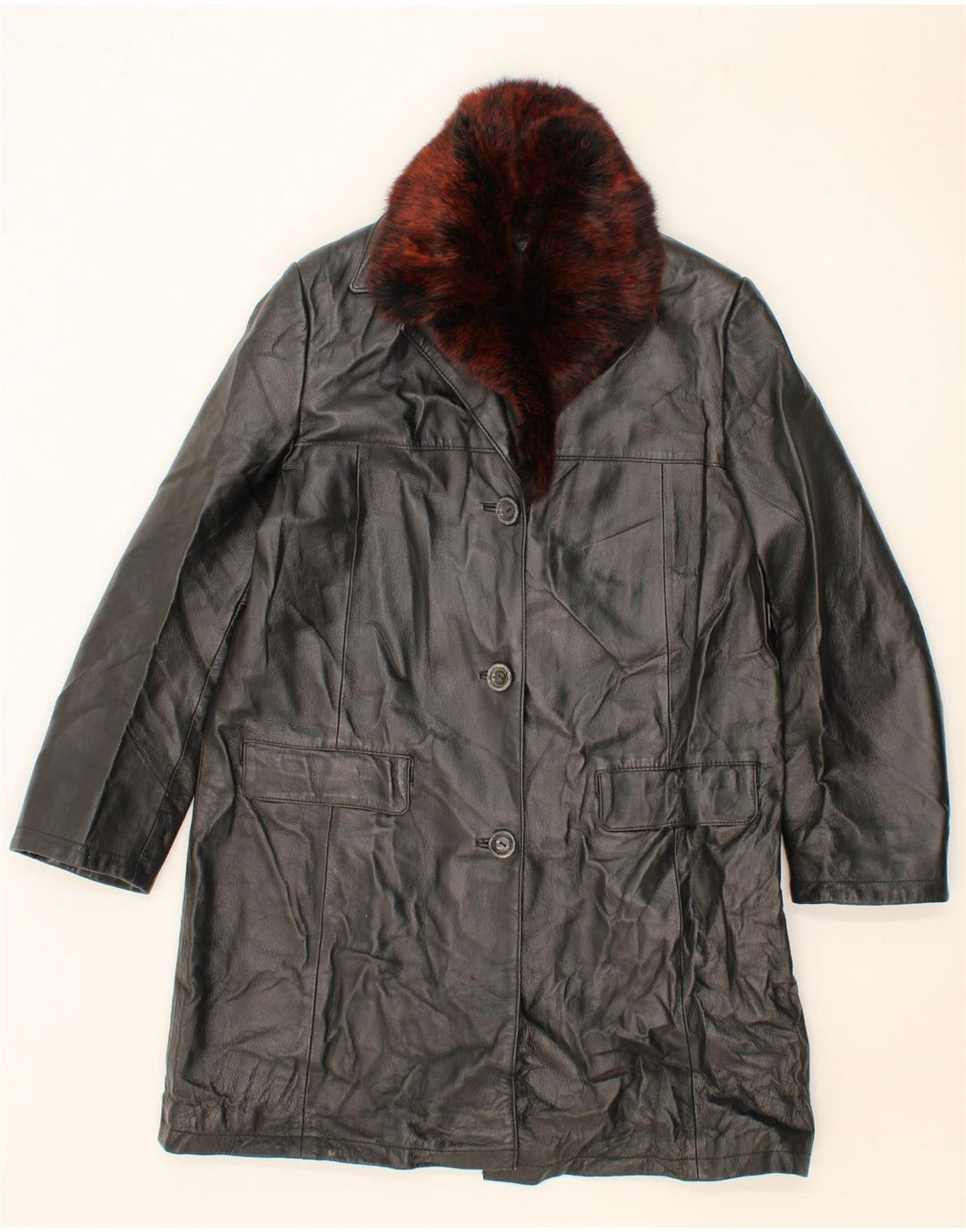 STUDIO Womens Leather Coat IT 42 Medium Black Leather Vintage Studio and Second-Hand Studio from Messina Hembry 