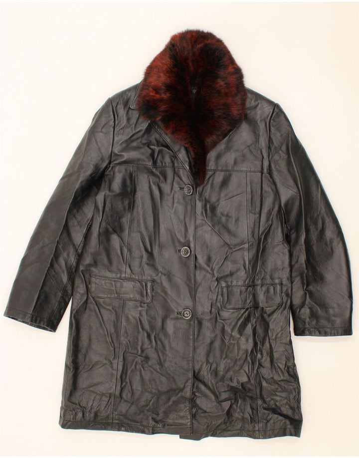 STUDIO Womens Leather Coat IT 42 Medium Black Leather Vintage Studio and Second-Hand Studio from Messina Hembry 